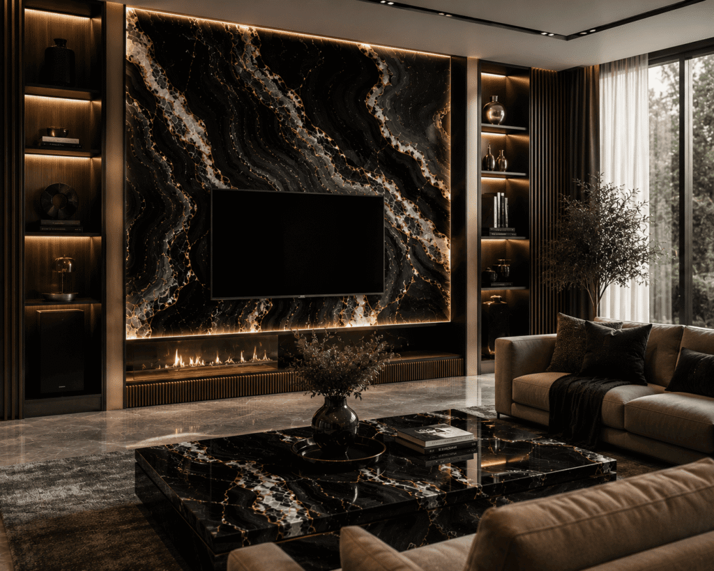 Black Agate in Living Room Interiors