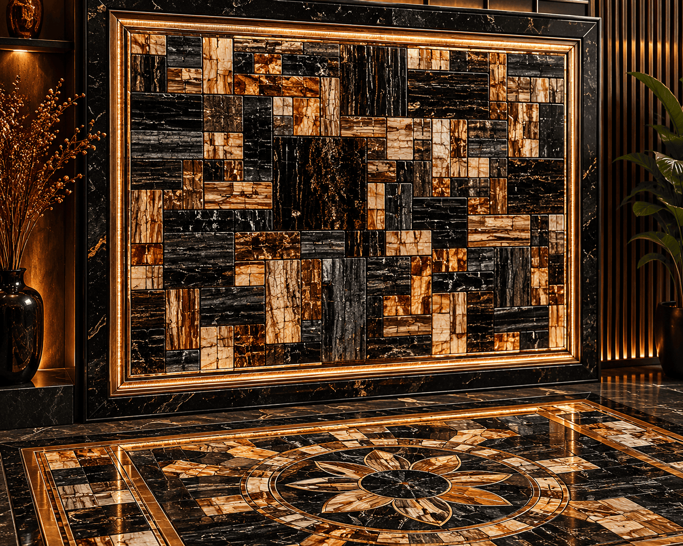 Black Petrified Retro Inlay Work