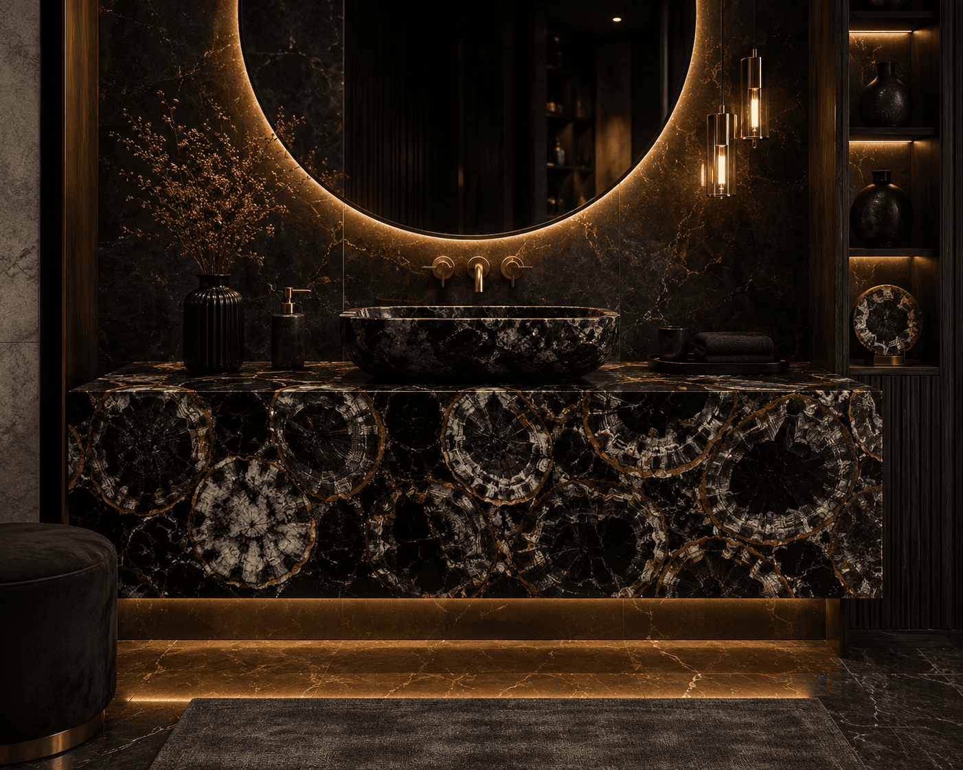 Black Petrified Wood Bathroom Vanities