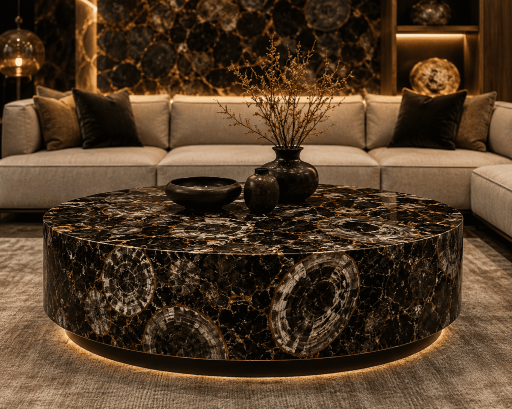 Black Petrified Wood Center Table