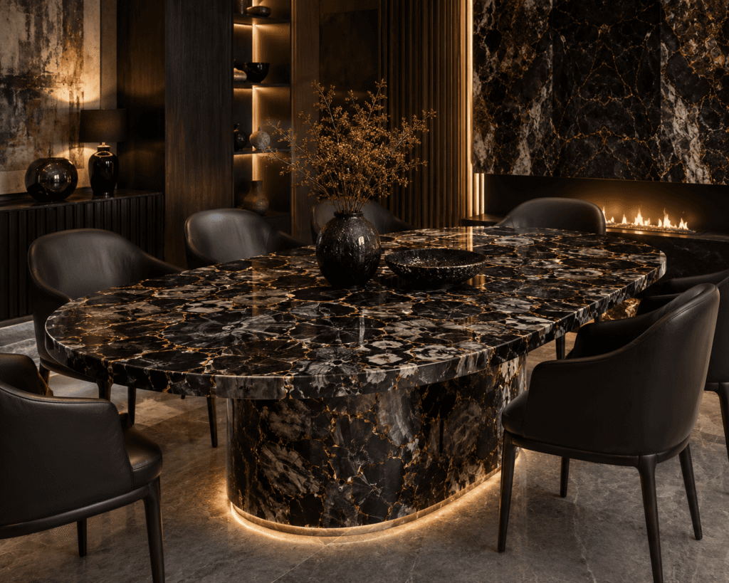 Black Petrified Wood Dining Table