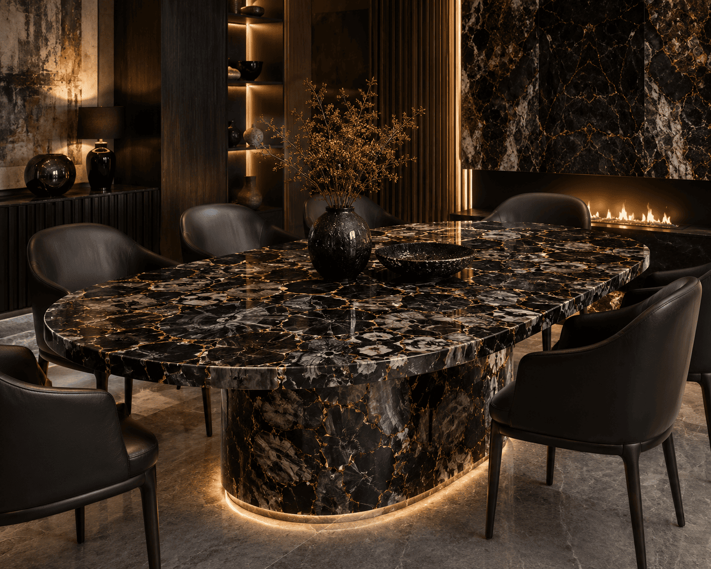 Black Petrified Wood Dining Table