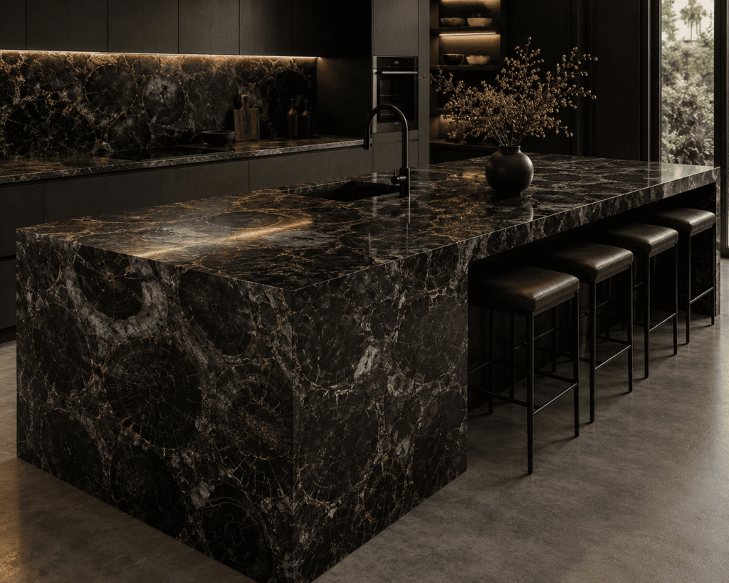Black Petrified Wood Kitchen Island