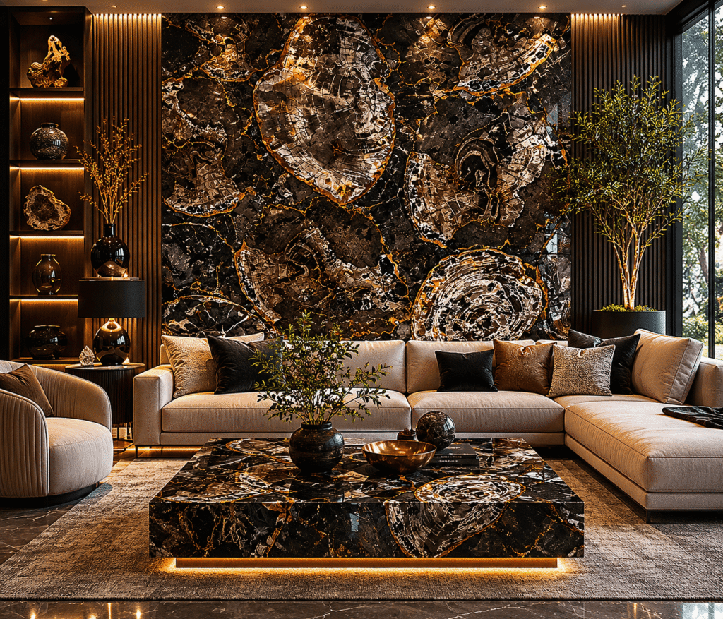 Black Petrified Wood Living Room