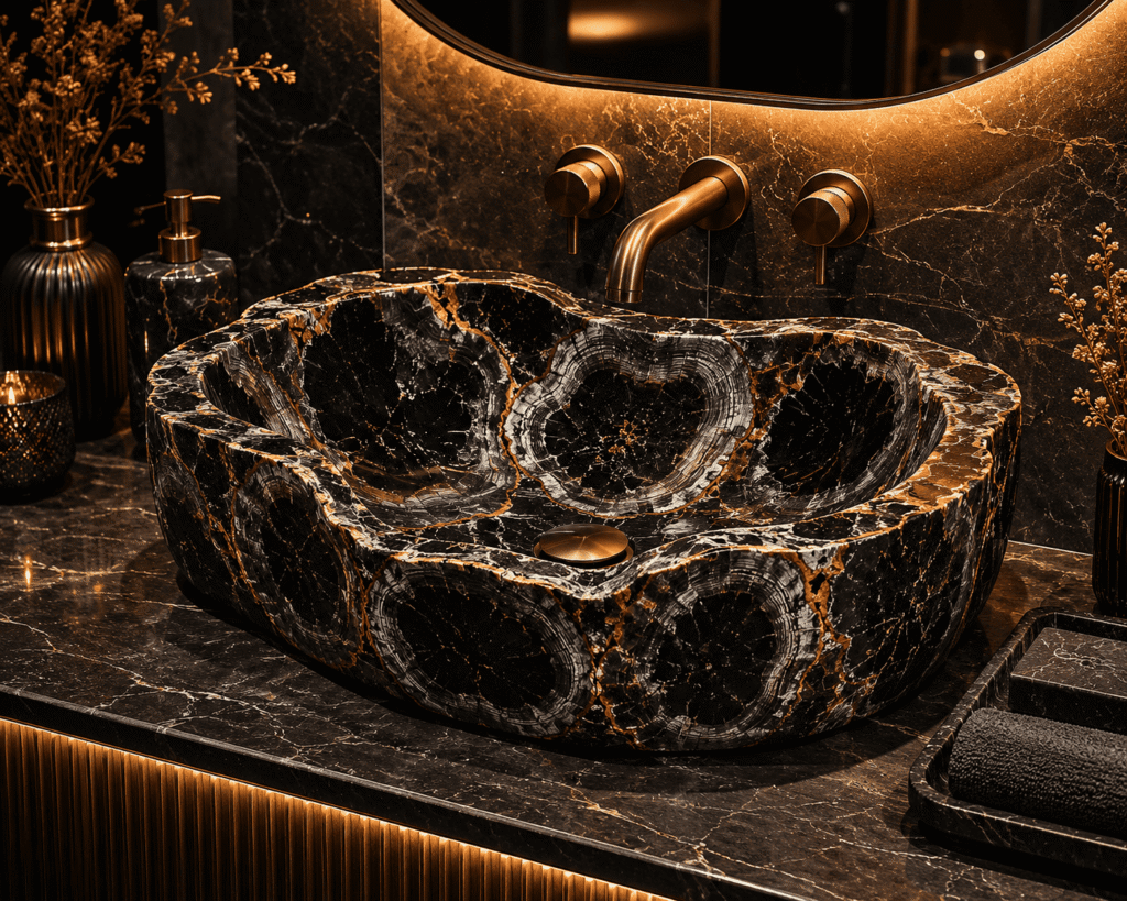 Black Petrified Wood Wash Basin