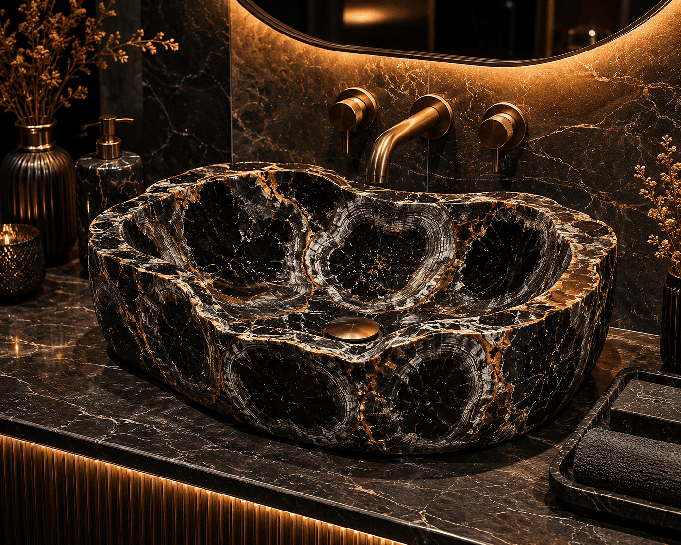 Black Petrified Wood Wash Basin