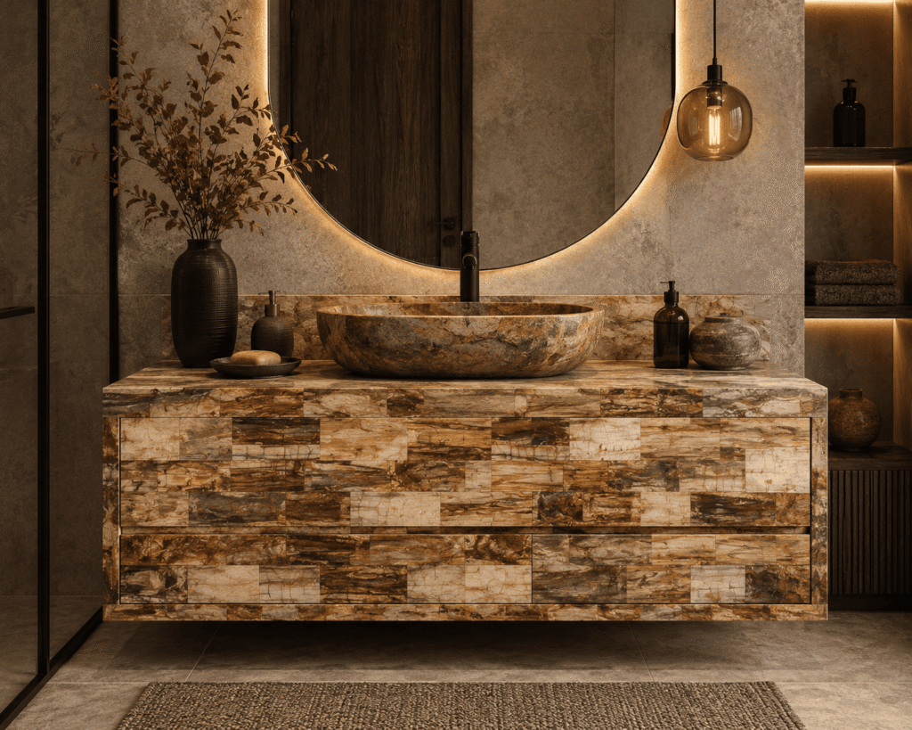 Brown Petrified Retro Bathroom Vanities
