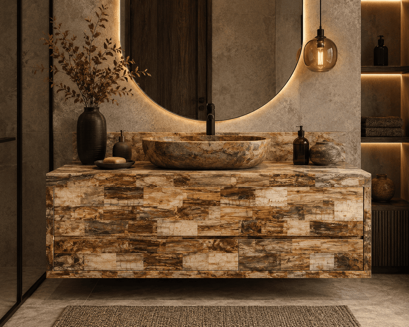 Brown Petrified Retro Bathroom Vanities