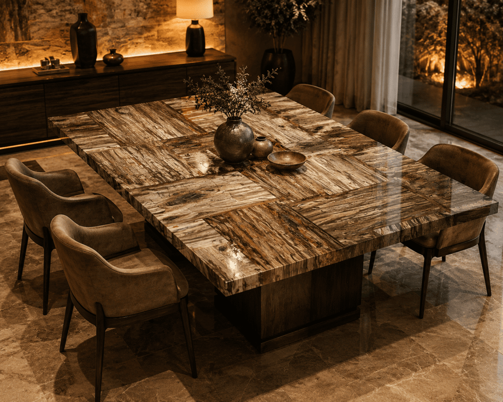 Brown Petrified Retro Dining Table