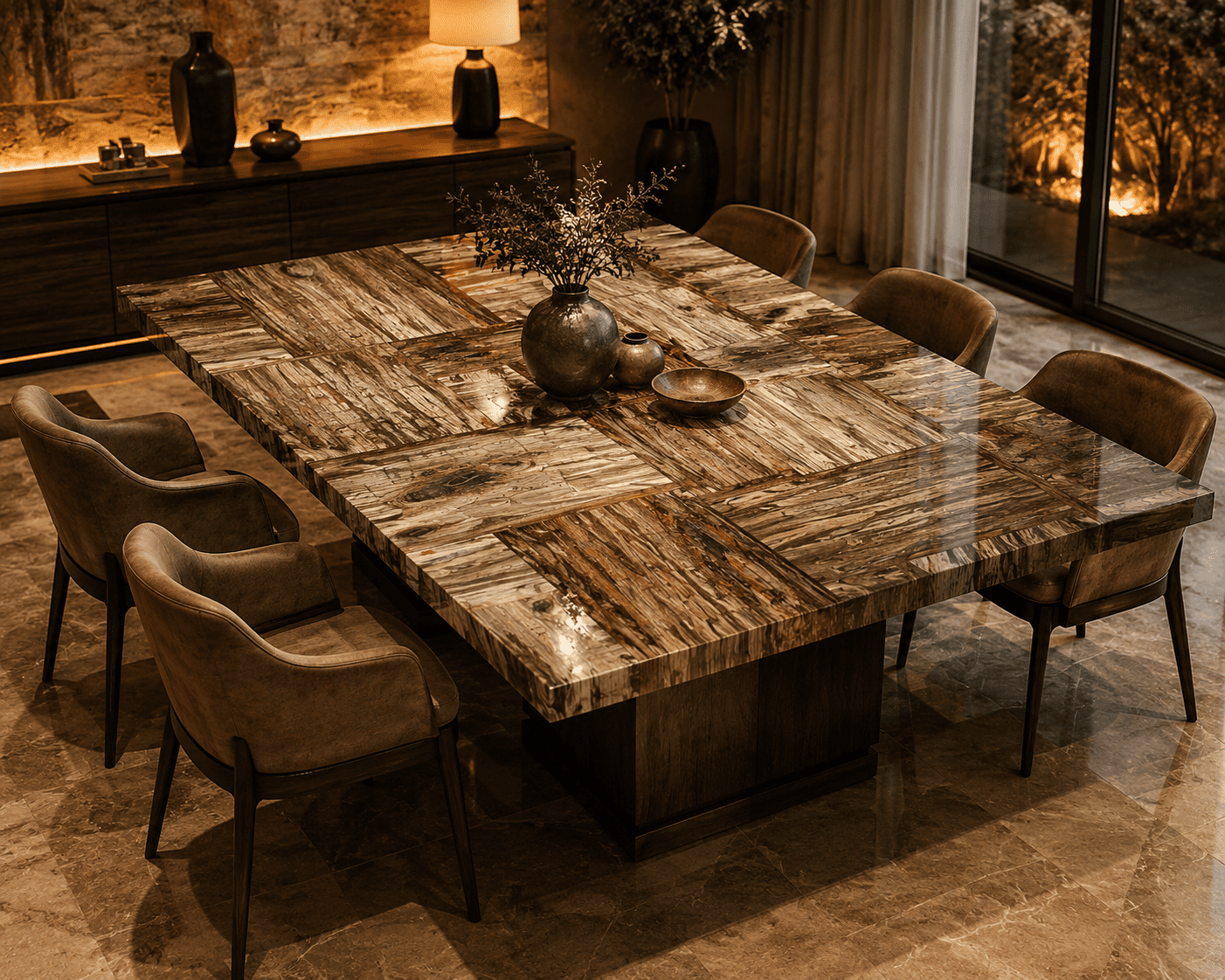 Brown Petrified Retro Dining Table