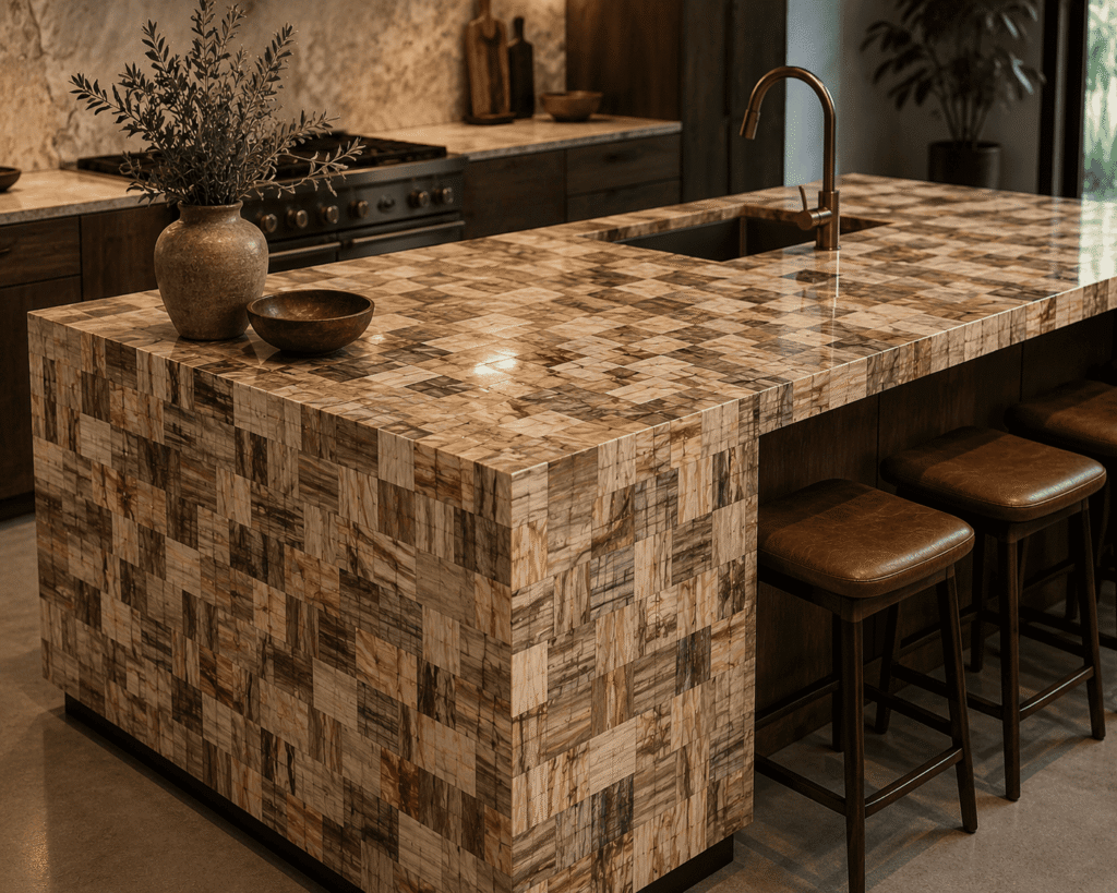 Brown Petrified Retro Kitchen Island