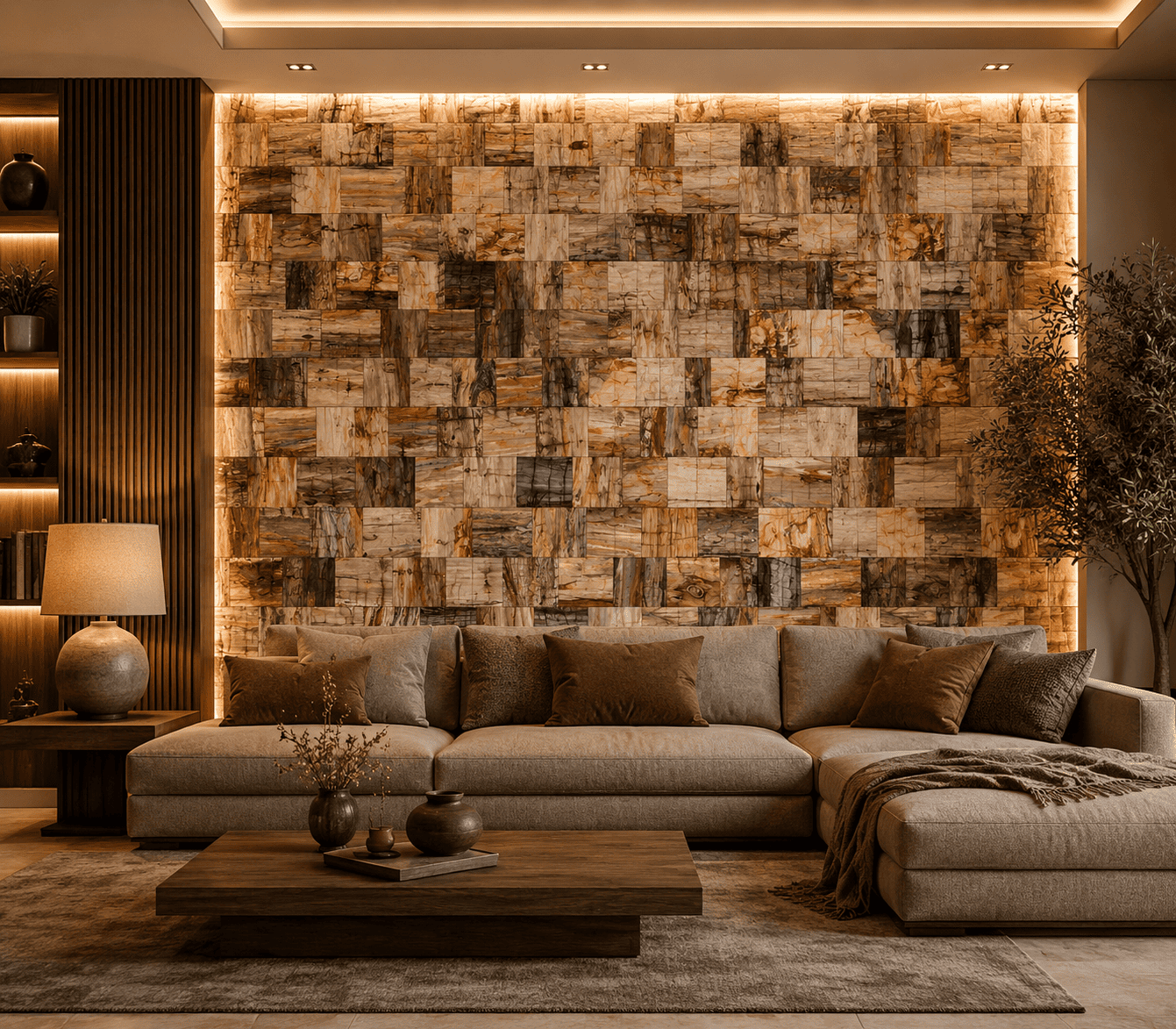 Brown Petrified Retro Living Room