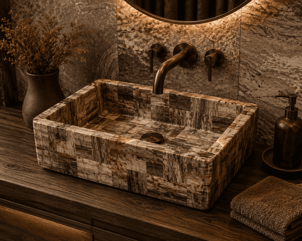 Brown Petrified Retro Wash Basin