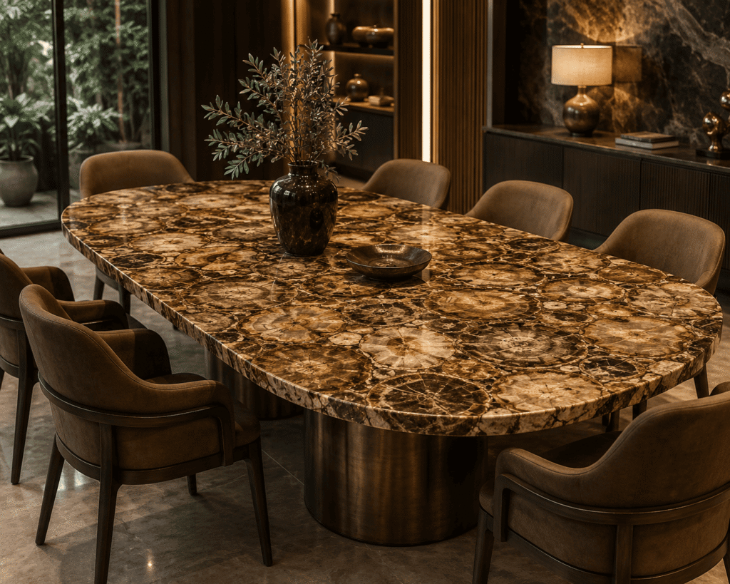 Brown Petrified Wood Dining Table