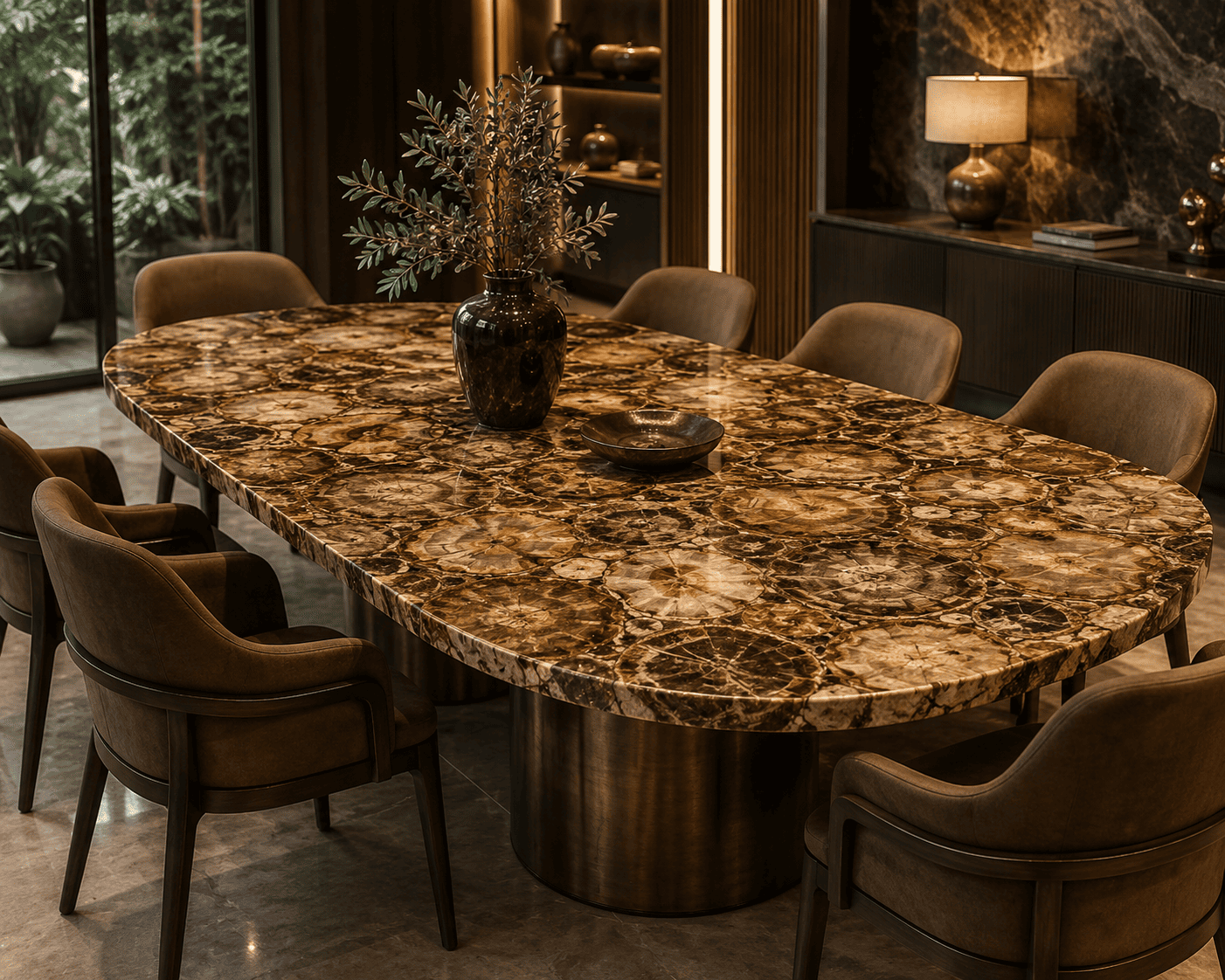 Brown Petrified Wood Dining Table