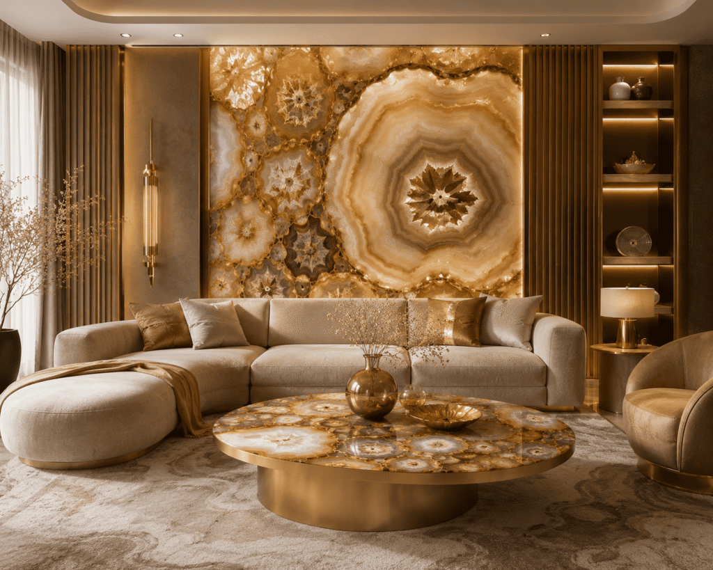 Golden Agate in Living Room Interiors