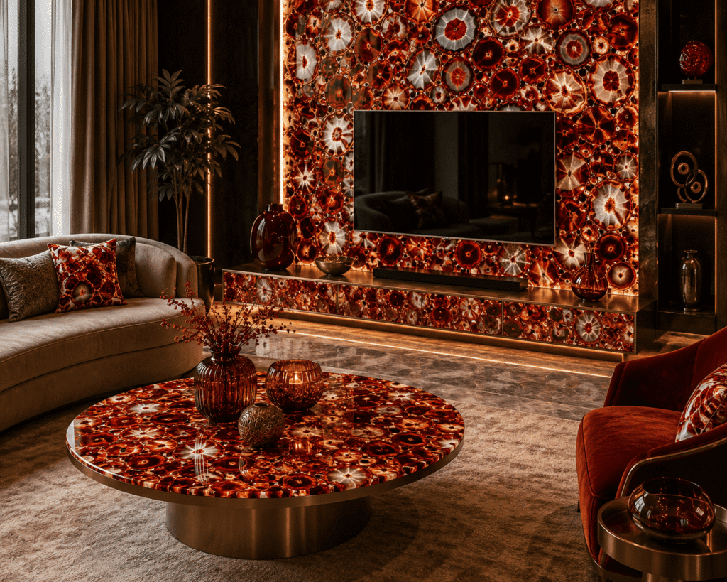 Red Agate in Living Room Interiors