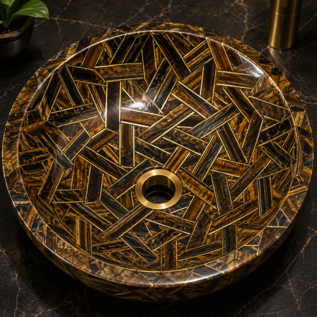 tiger eye wash basin handcrafted by Subh Gem Stones Kishangarh