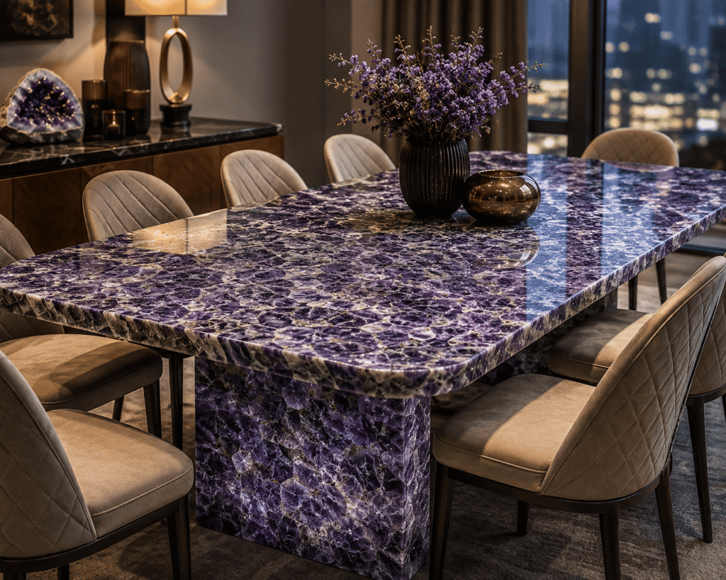 amethyst dining table top from Subh Gem Stones Kishangarh