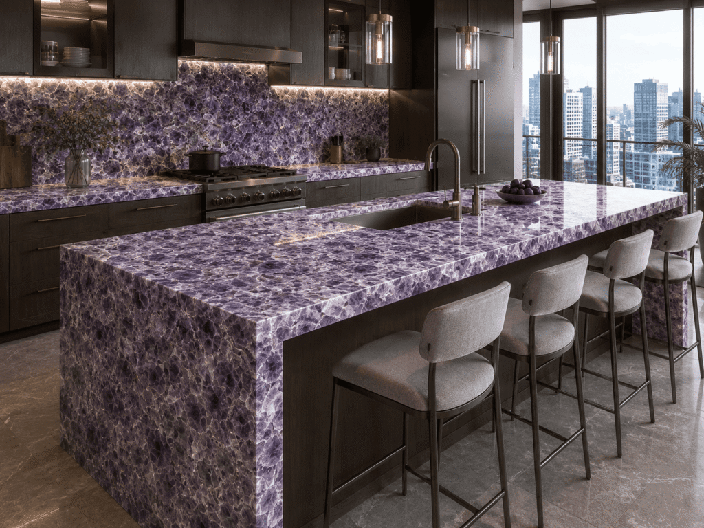 amethyst kitchen island top from Subh Gem Stones Kishangarh