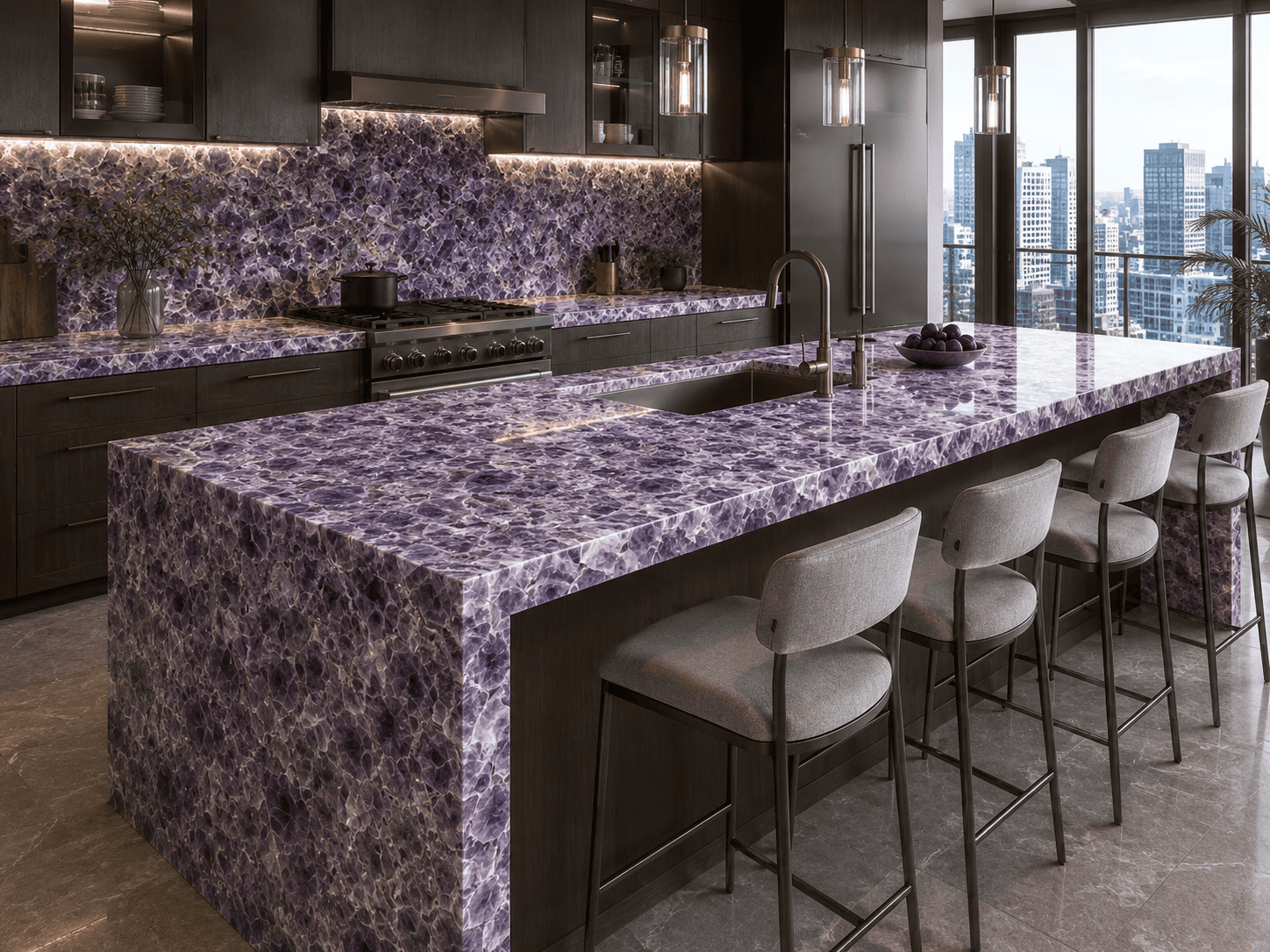 amethyst kitchen island top from Subh Gem Stones Kishangarh