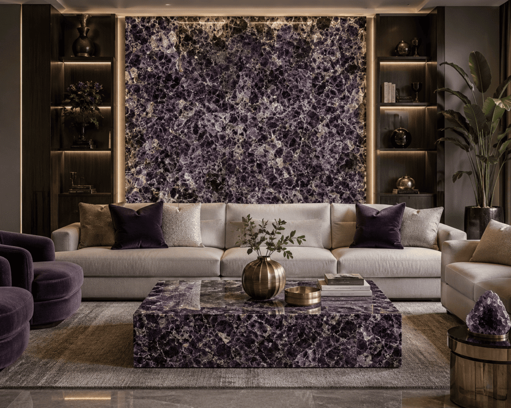 amethyst living room interior design by Subh Gem Stones Kishangarh