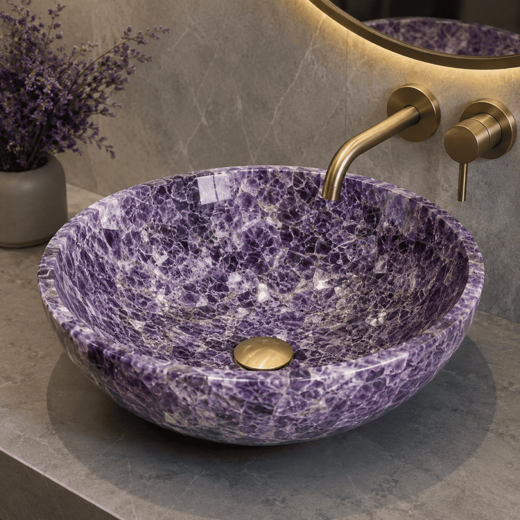 amethyst wash basin handcrafted by Subh Gem Stones Kishangarh