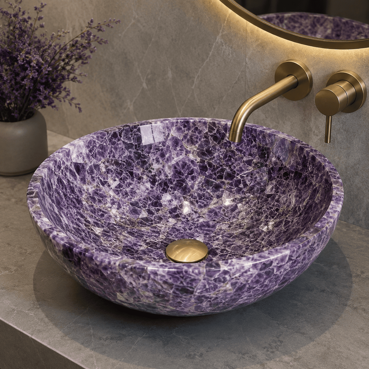 amethyst wash basin handcrafted by Subh Gem Stones Kishangarh