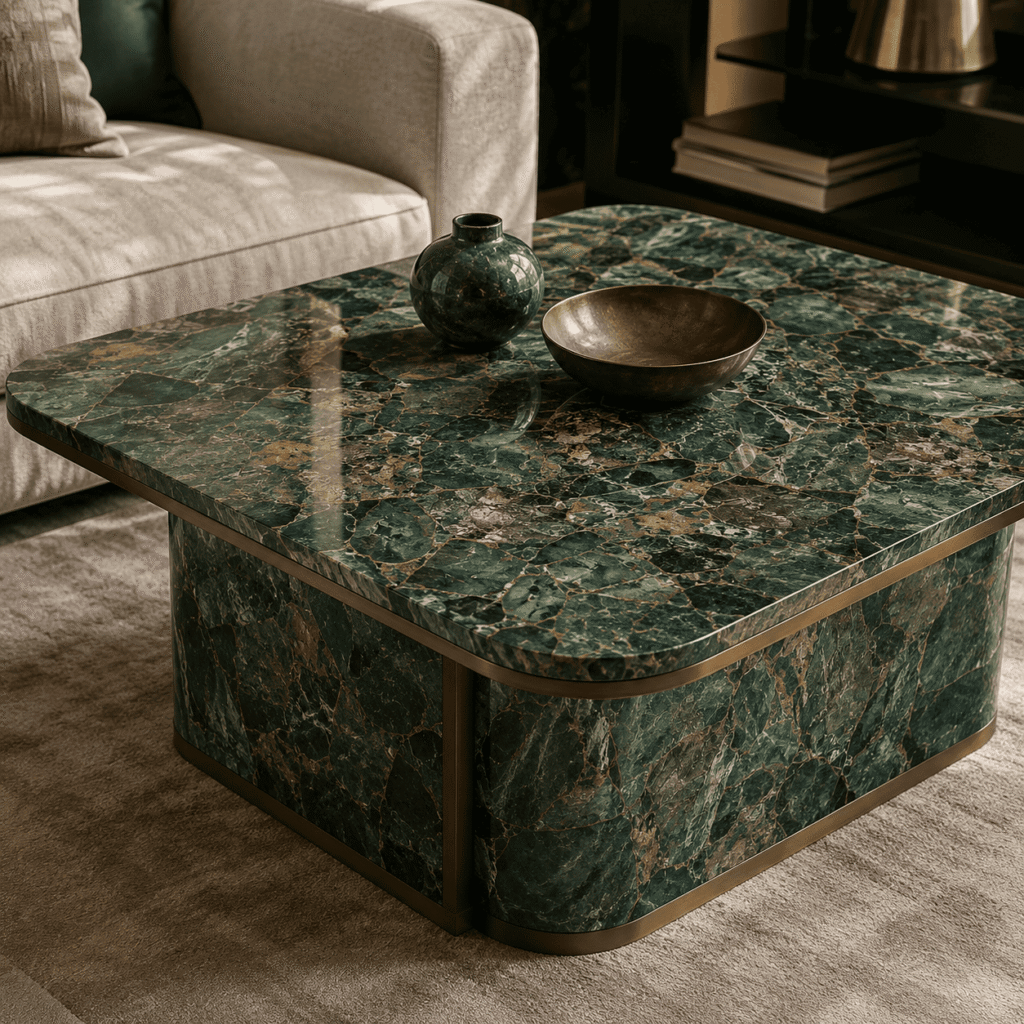 green jasper foil slab furniture application by Subh Gem Stones