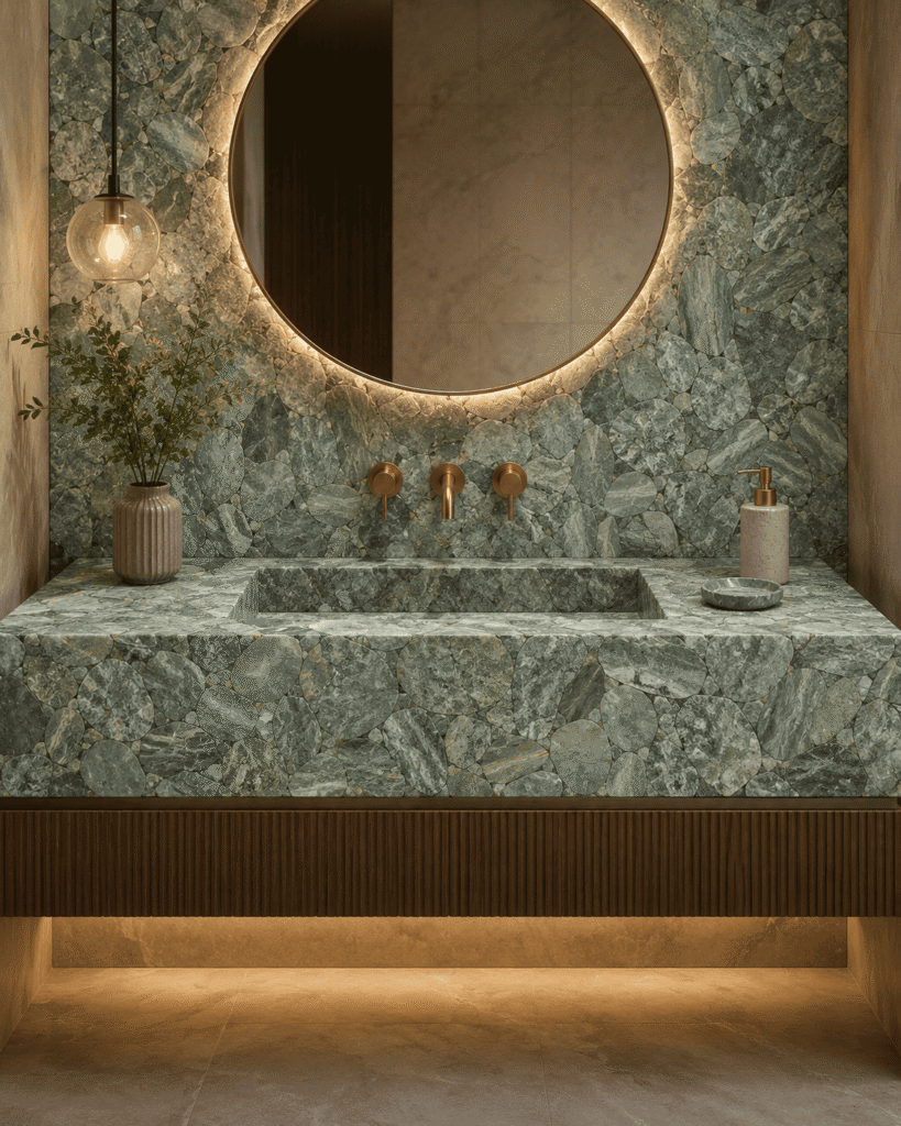 opal jasper slab bathroom vanity application by Subh Gem Stones