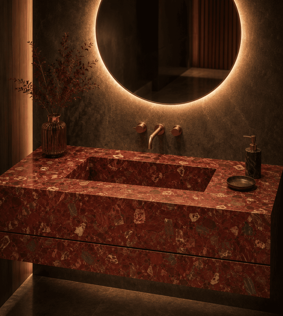 red jasper slab application by Subh Gem Stones