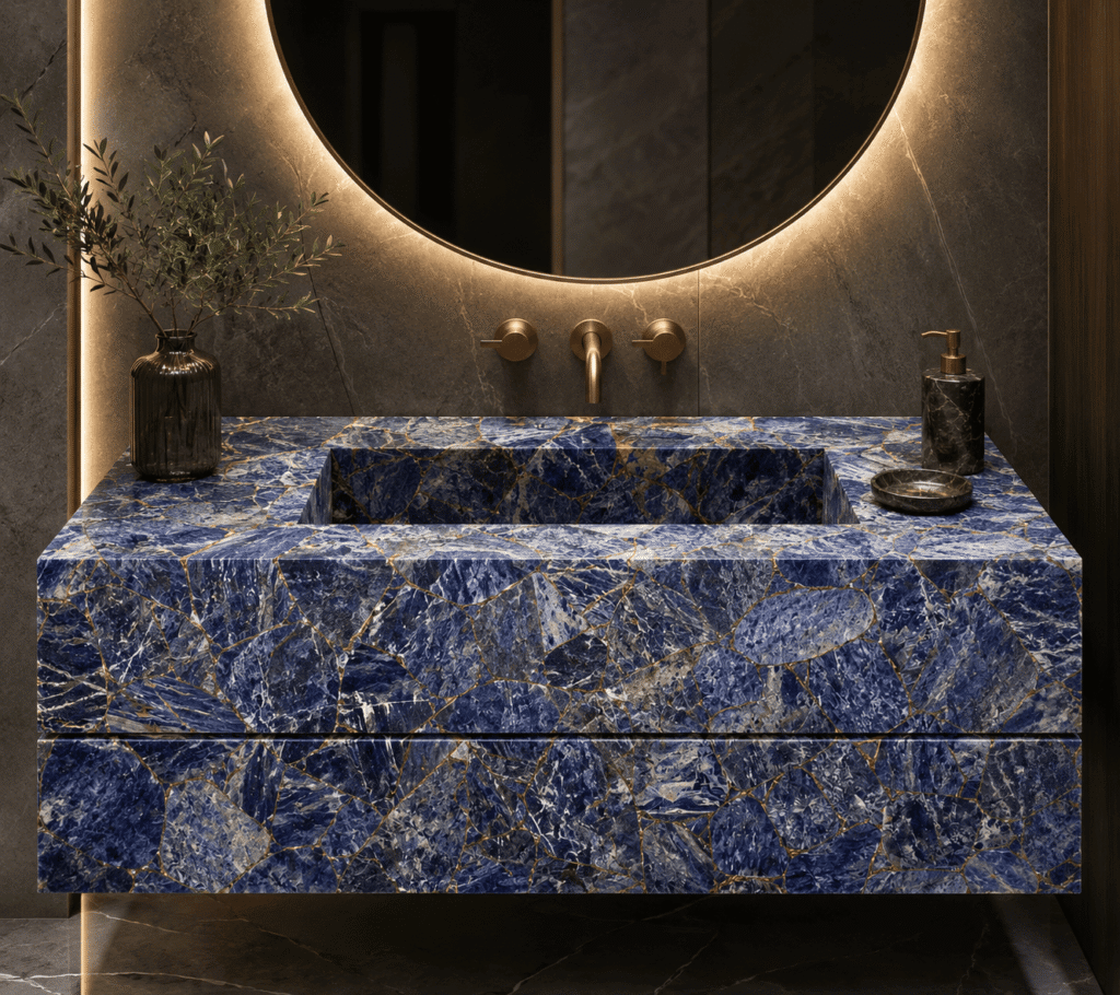 sodalite bathroom vanity top by Subh Gem Stones
