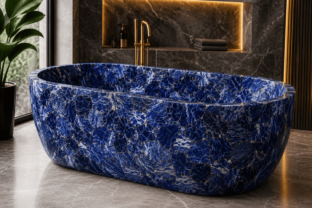 sodalite bathtub handcrafted by Subh Gem Stones Kishangarh