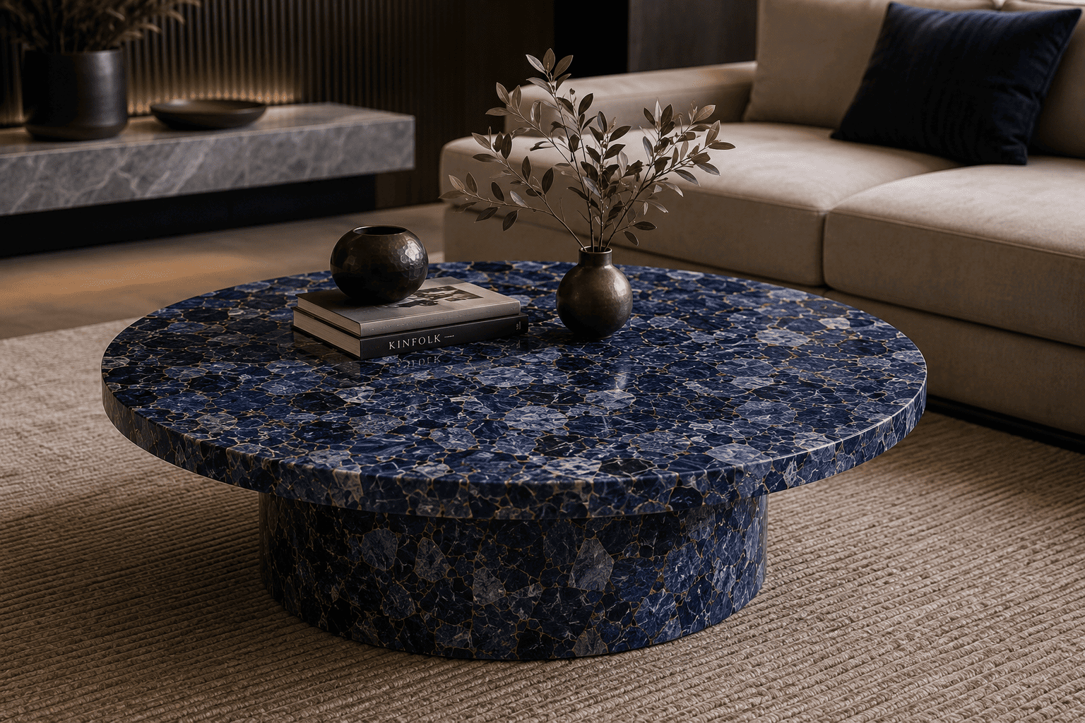sodalite center table top by Subh Gem Stones