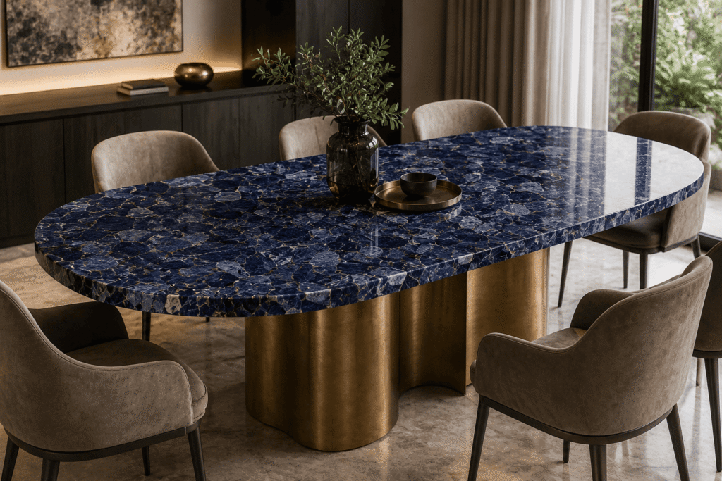 sodalite dining table top from Subh Gem Stones Kishangarh