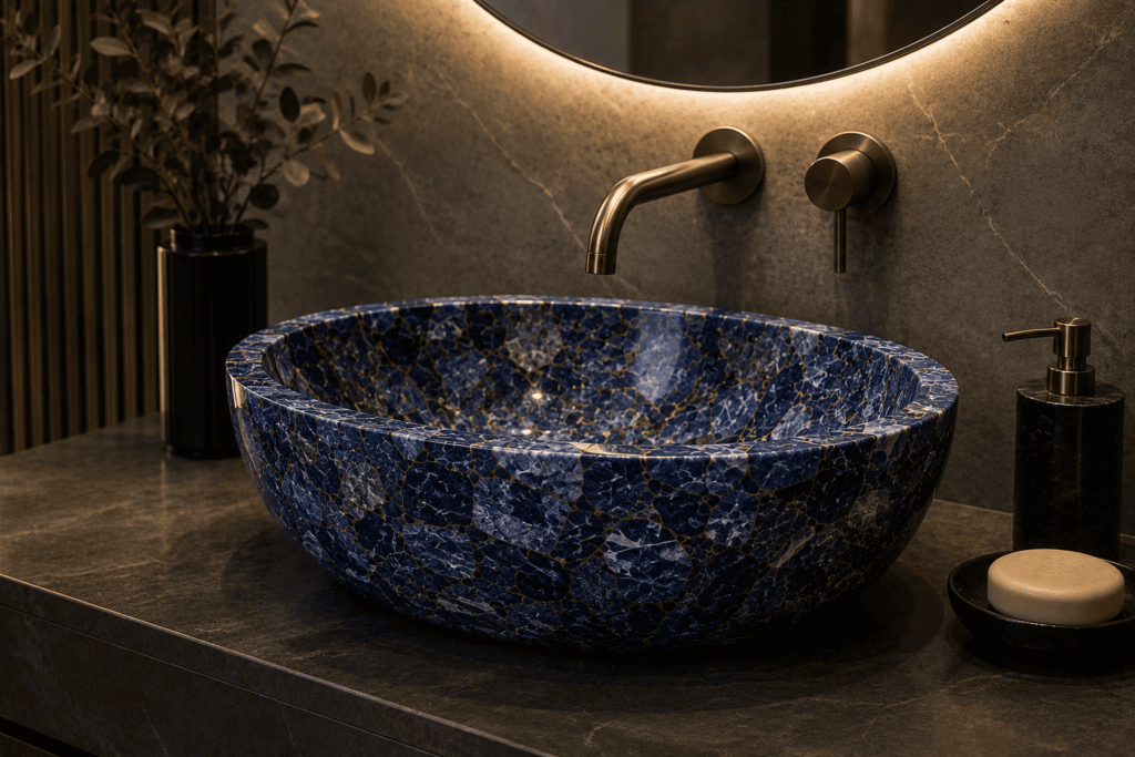 sodalite wash basin handcrafted by Subh Gem Stones