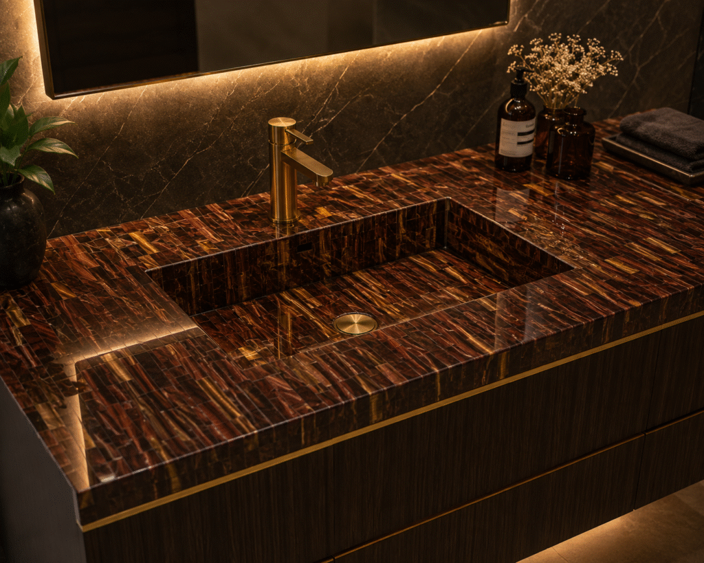 tiger eye bathroom vanity top by Subh Gem Stones Kishangarh