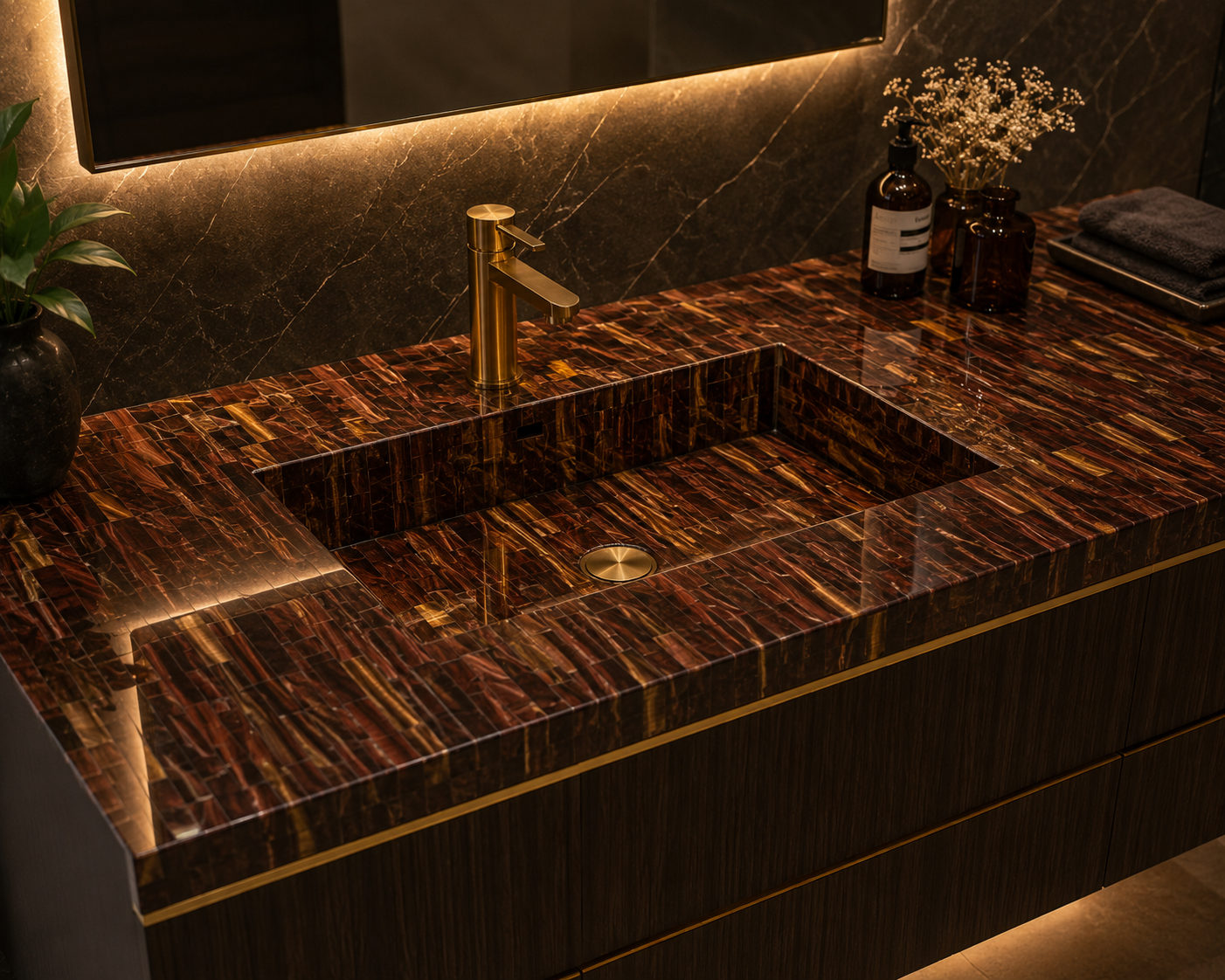 tiger eye bathroom vanity top by Subh Gem Stones Kishangarh