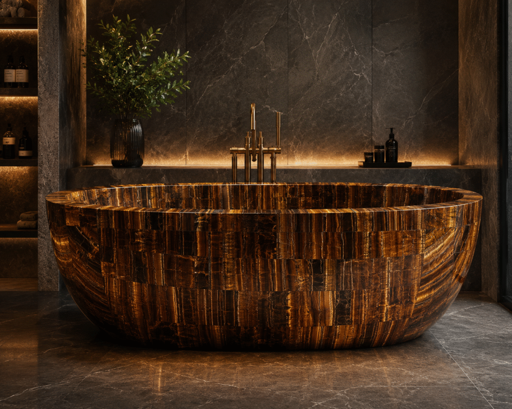 tiger eye bathtub handcrafted by Subh Gem Stones Kishangarh