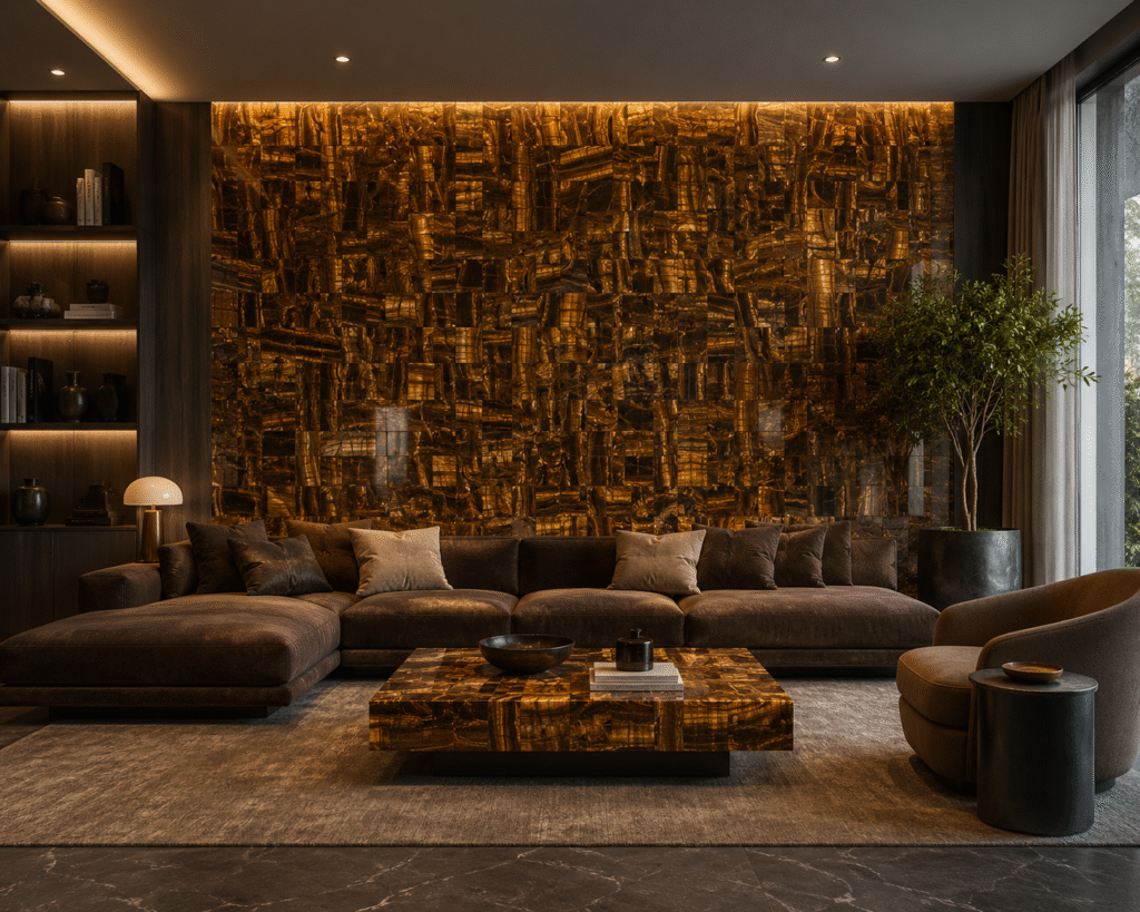 tiger eye living room interior design by Subh Gem Stones