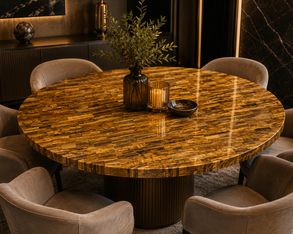 tiger eye table top from Subh Gem Stones Kishangarh