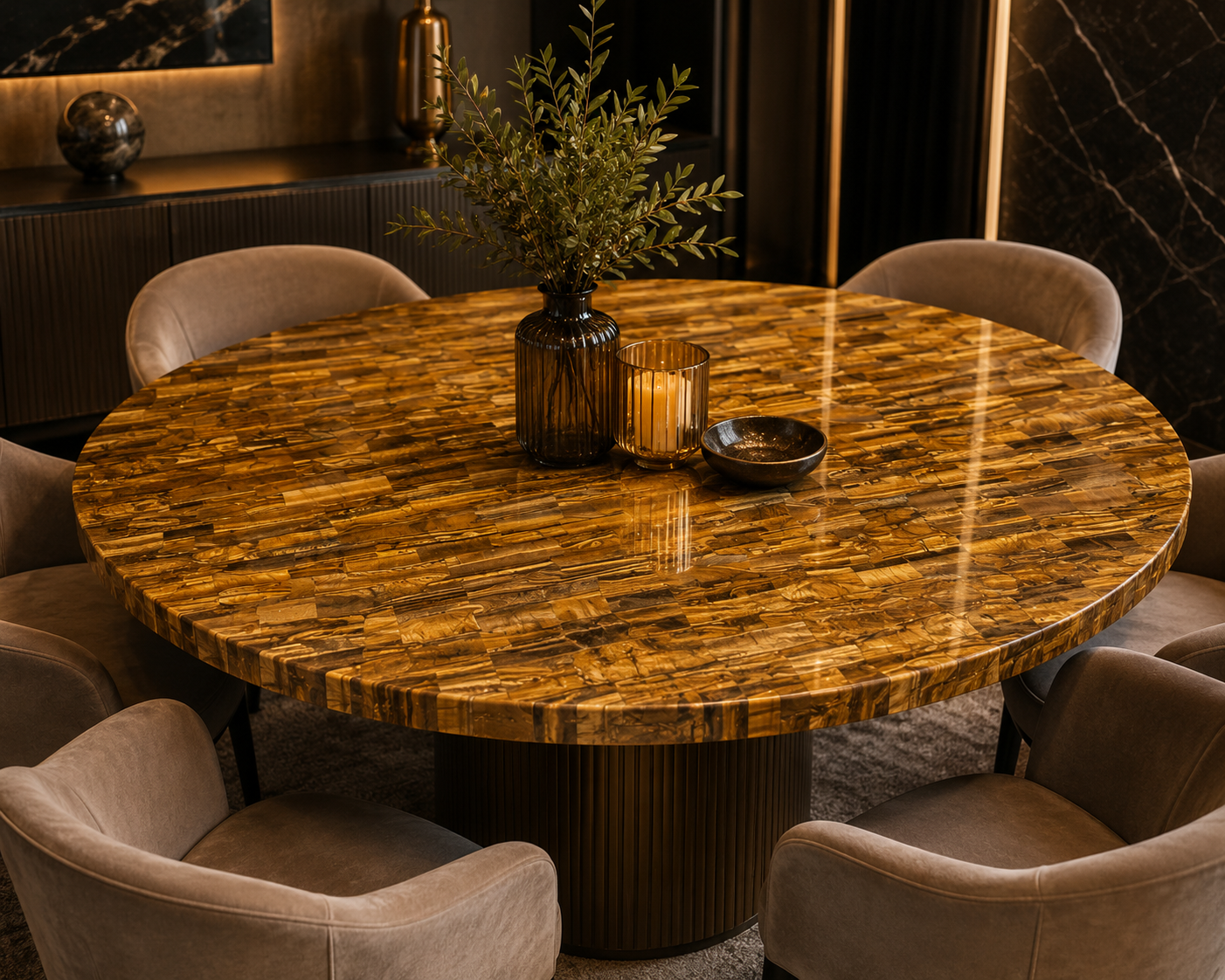 tiger eye table top from Subh Gem Stones Kishangarh