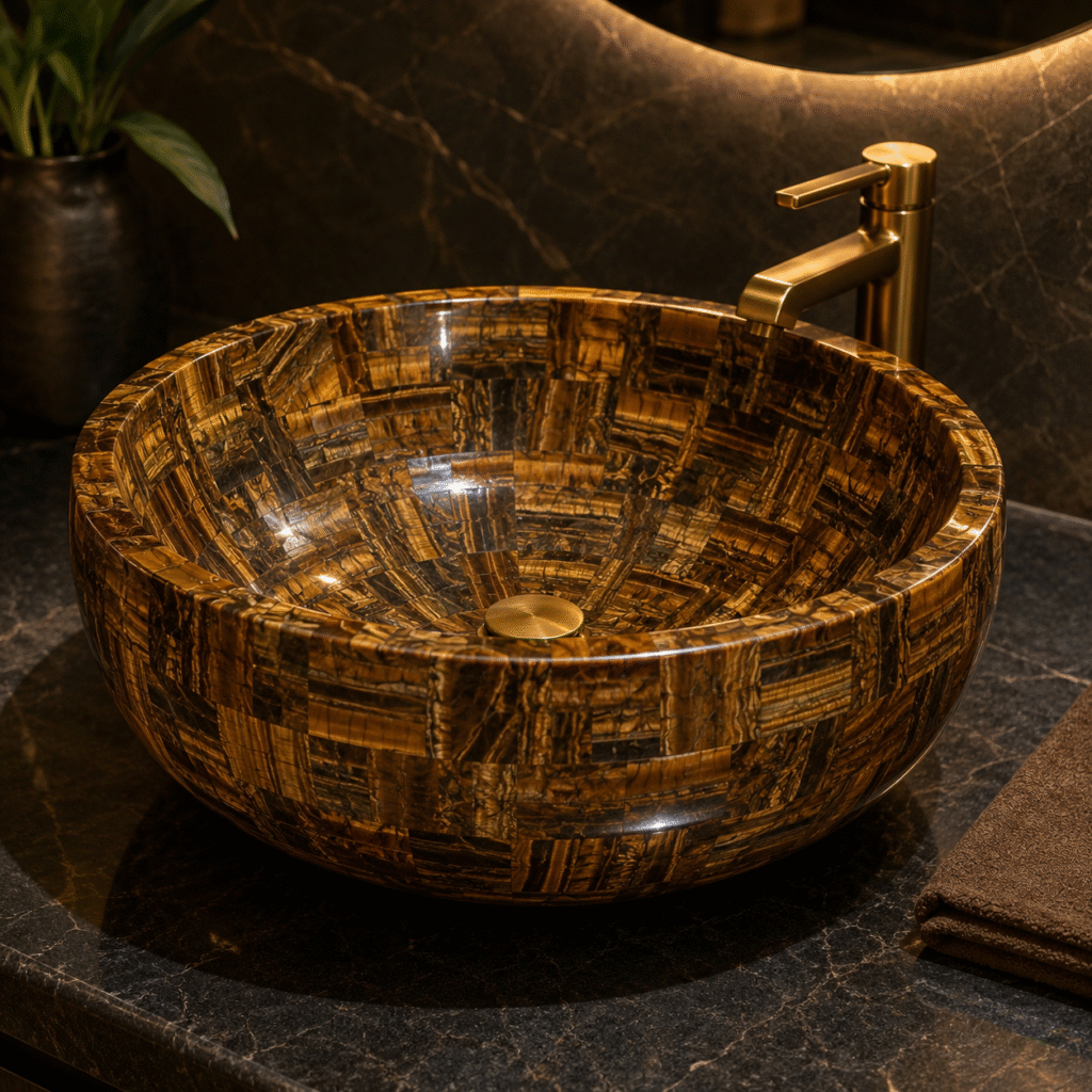tiger eye wash basin handcrafted by Subh Gem Stones Kishangarh