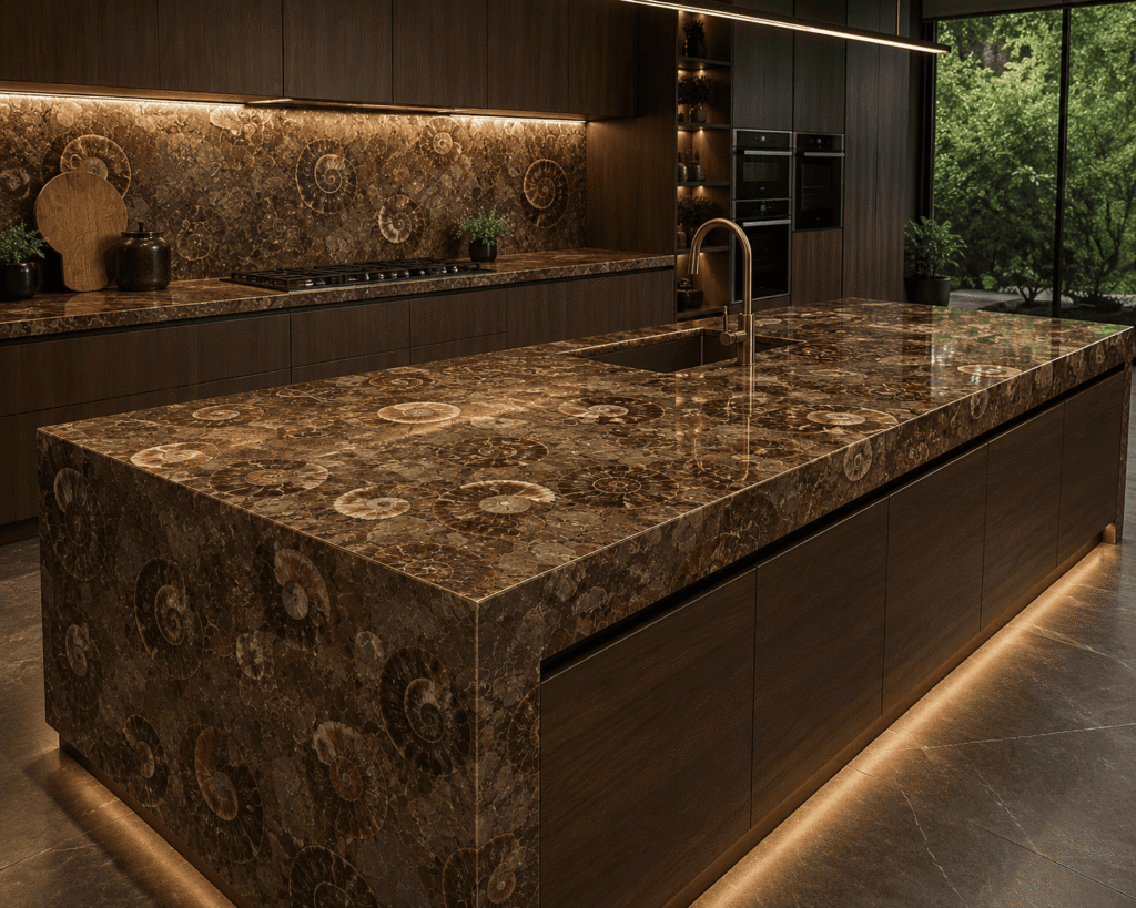 Ammonite Kitchen Top and Kitchen Island