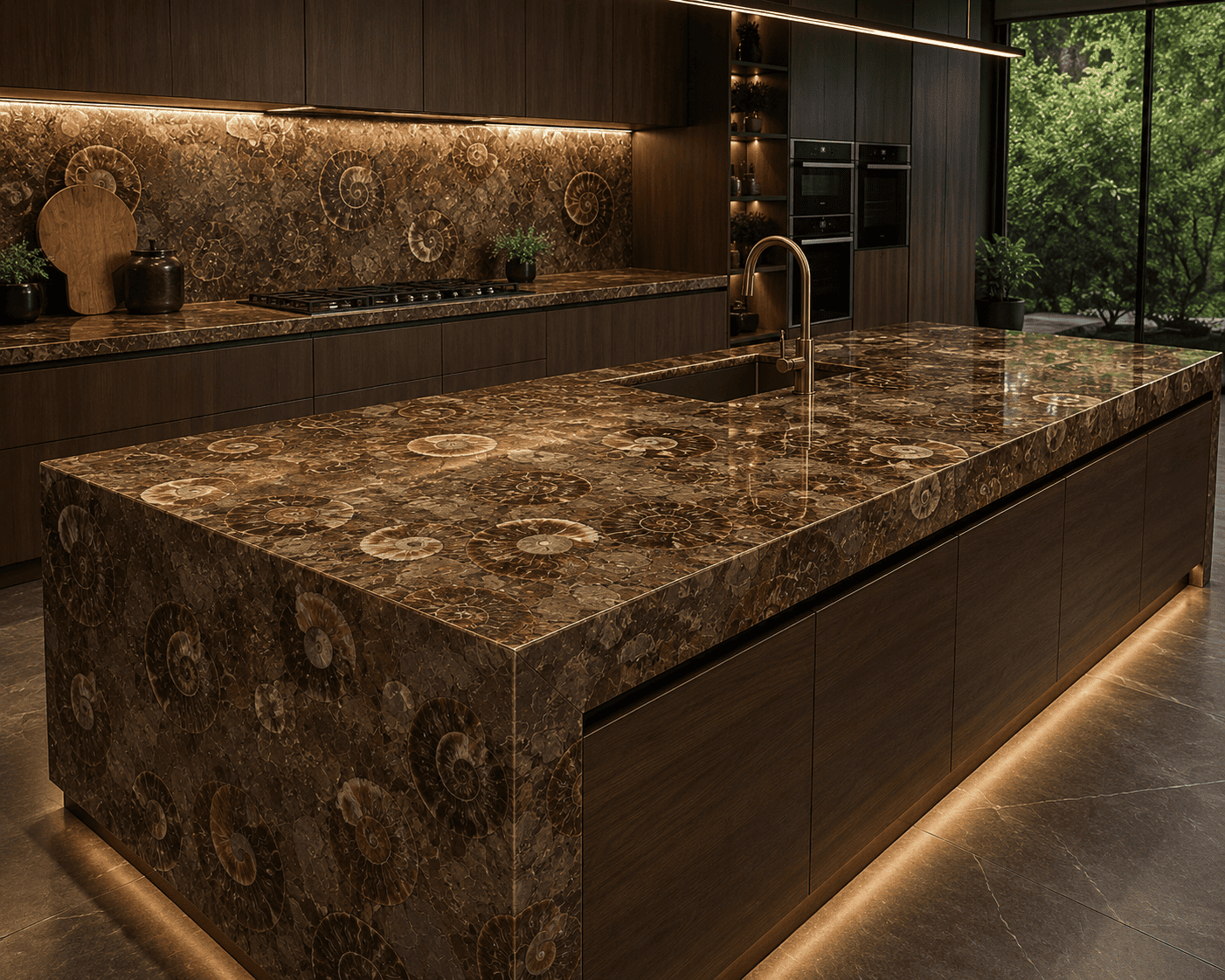 Ammonite Kitchen Top and Kitchen Island