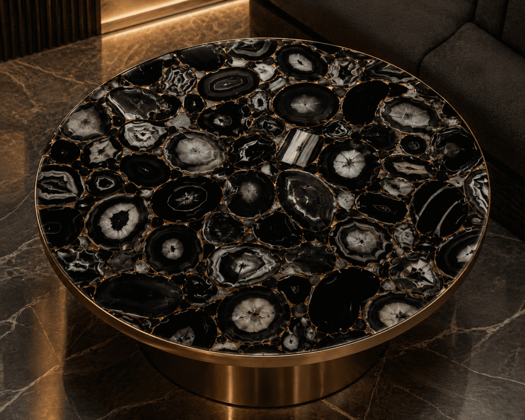 Black Agate Table Top by Subh Gem Stones