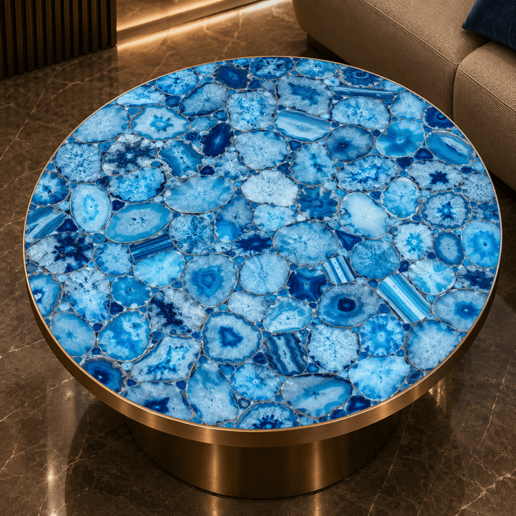 Blue Agate Table Top By Subh Gem Stones