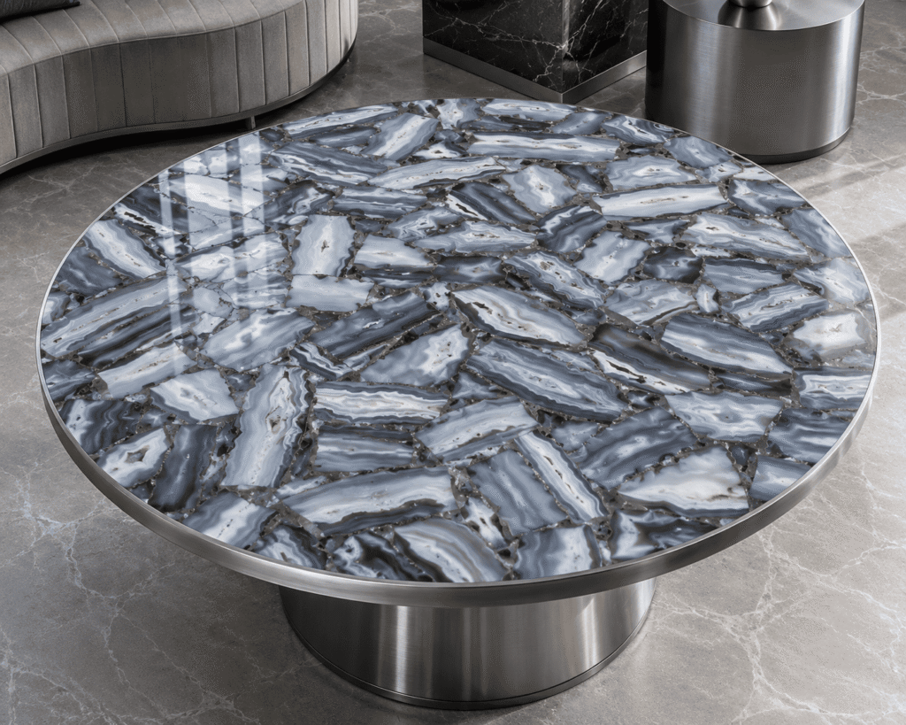 Gray Agate Table Top By Subh Gem Stones