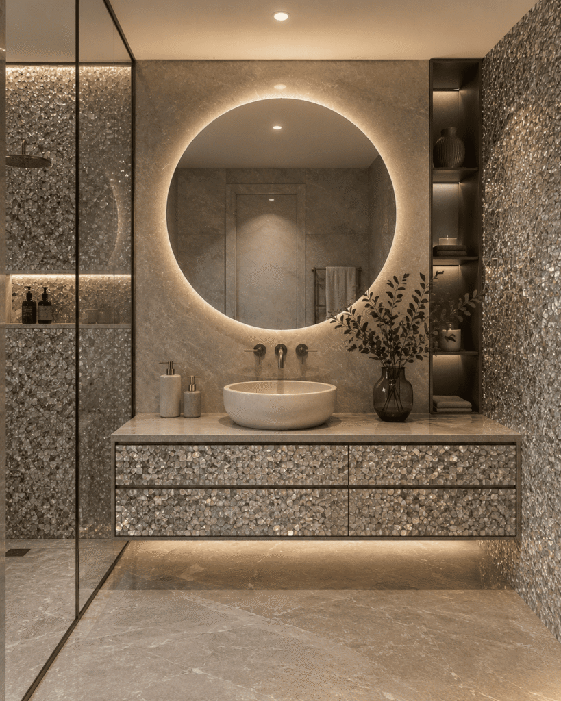 Mother of Pearl bathroom vanity or full bathroom application
