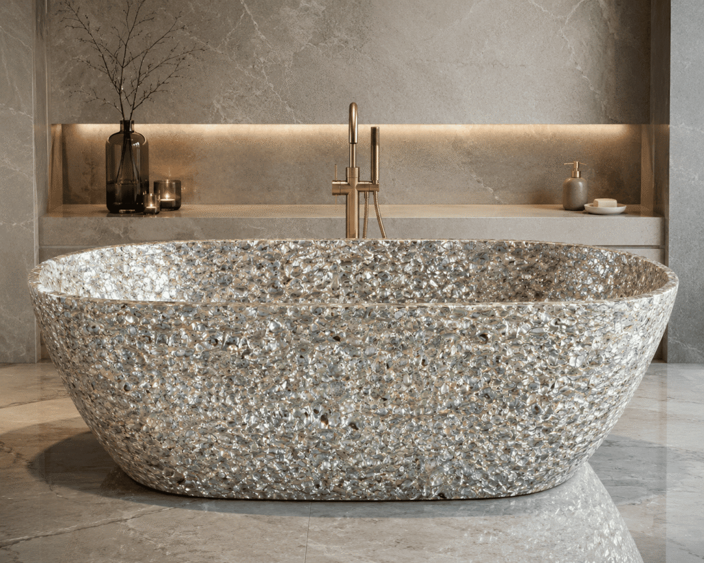 Mother of Pearl bathtub or bathtub surround in a luxury bathroom
